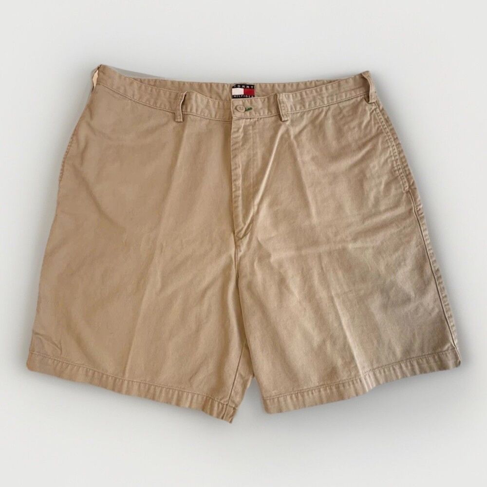 VTG Tommy Hilfiger Size 40 Waist Khaki Beige Classic Dad Shorts Mens 8" Inseam